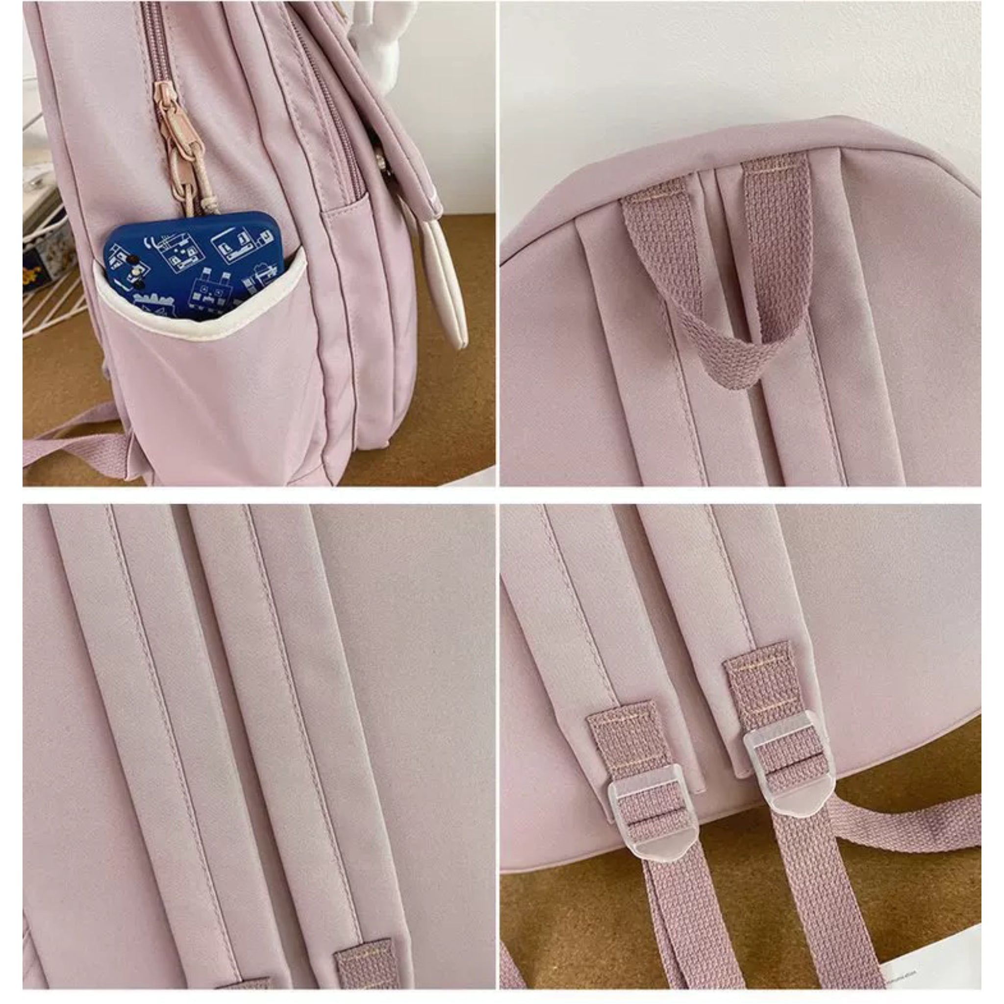 Cute Rabbit Ears Backpack for Teen Girls Kawaii Nylon School Bag with Plush Rabbit Decoration